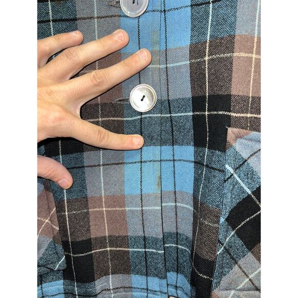 Vintage Pendleton Blazer 3 Button Up Wool Blue Black Long Sleeve Shirt 70s Large - Picture 6 of 13